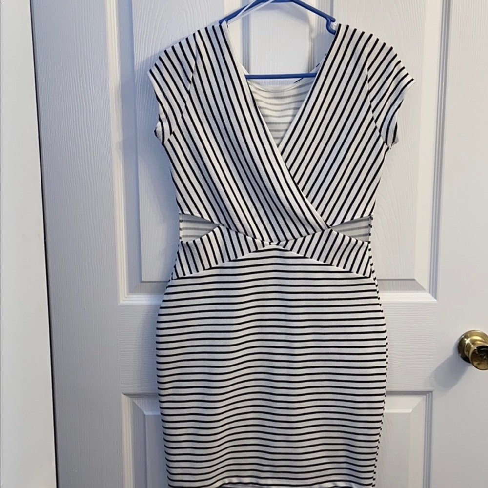 NWT Black & White Striped Cutout Dress L